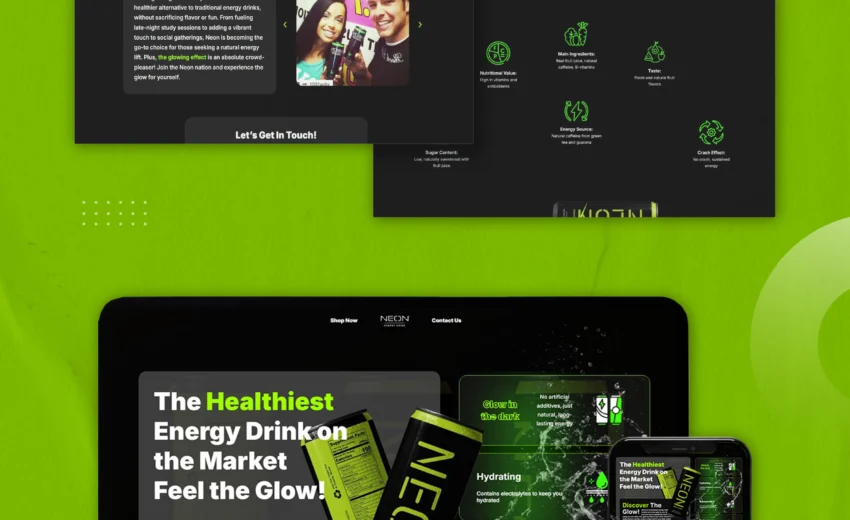 Landing Page for Neon Energy Drink Brand